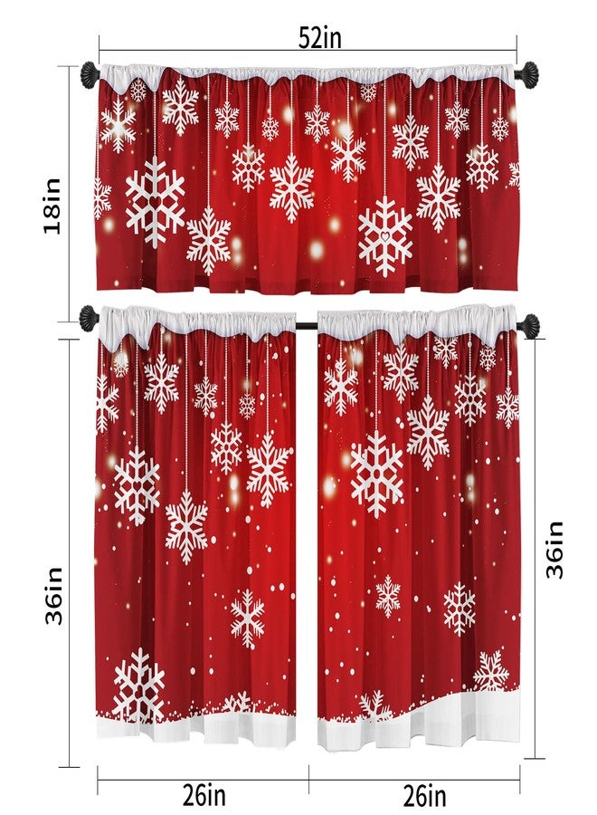 Deztibos Christmas Kitchen Curtains and Valances Set of 3 - Red Snowflake Decor, Winter Xmas Short Curtain Set for Bedroom Holiday Decor 52x18Inch，26x36 Inch - Image 2
